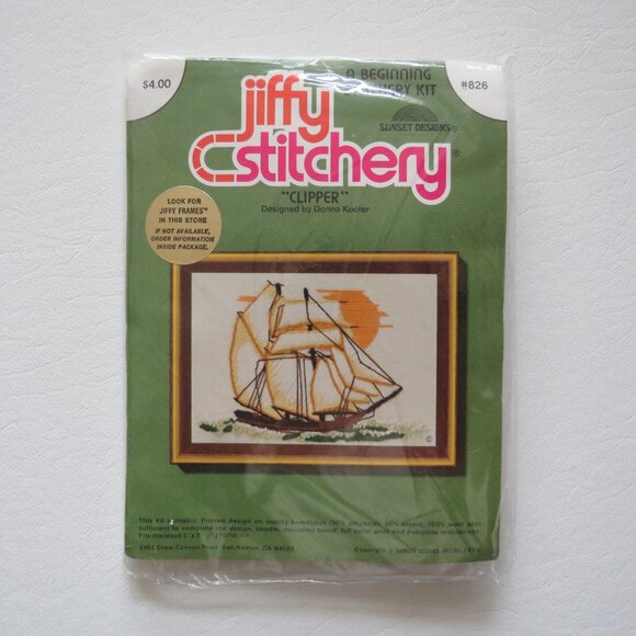 Jiffy Stitchery Clipper Schooner Yacht Ships Lot of 3 Needlepoint Vintage Kits - Picture 2 of 7